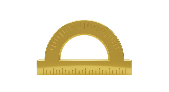Golden Isolated Protractor Ruler Math Geometry Tool on Transparent Background