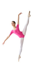 Fototapeta premium Graceful Ballet Dancer Performing Elegant Pose in Pink Leotard on Transparent Background
