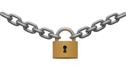 Golden Padlock and Chain Security Illustration Isolated on Background
