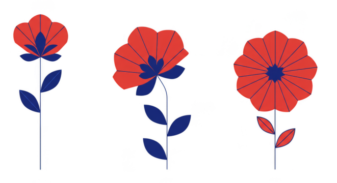Floral Illustration of Red and Blue Flowers on Transparent Background