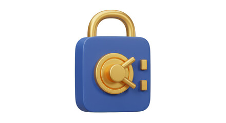 Blue Security Safe with Golden Lock 3d Rendering Transparent Background