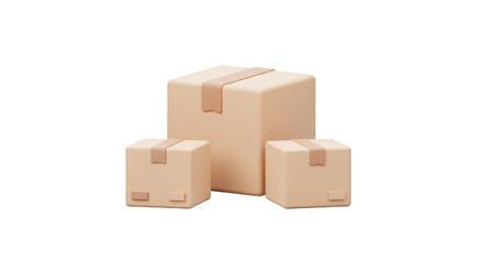 Brown Boxes 3D Rendering Package Parcels Shipping Isolated Transparent