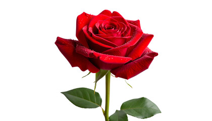 Single Red Rose with Dew Drops – Romantic Flower PNG"