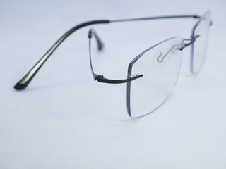Elegant Rimless Eyeglasses  Side Angle on White Background