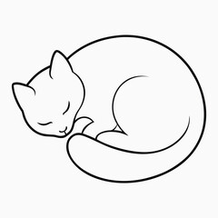 Adorable sleeping cat curled up in a perfect circle minimalist illustration