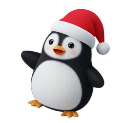 Fototapeta premium Cartoon Penguin with Santa Hat Transparent Background Christmas Holiday