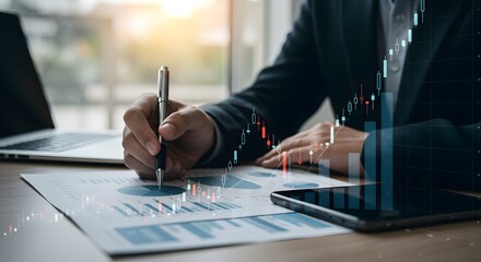 Business Analyst Analyzing Financial Data with Charts and Graphs