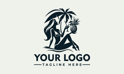 Silhouette of a woman enjoying a tropical cocktail under a palm tree umbrella.