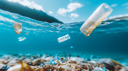 Plastic Pollution Floating in Ocean Water
