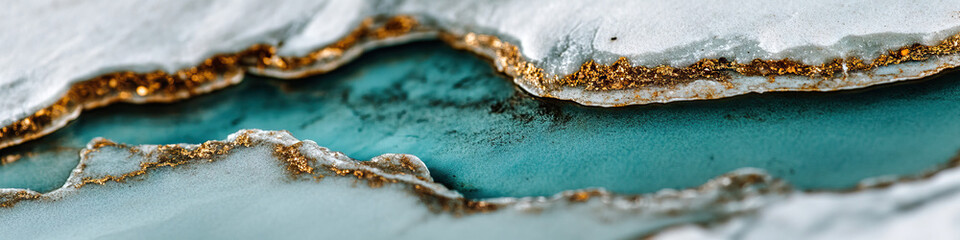 Teal and Off-White Resin Art with Gold Accents