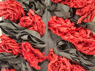 Elegant coloured pasta With Red and Black Frilled Patterns in Abstract Arrangement