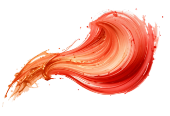 Single flowing brush stroke resembling a poppy petal in motion, painted in vibrant coral and soft gold tones with abstract floral elegance, high-resolution isolated PNG on a clean white background.