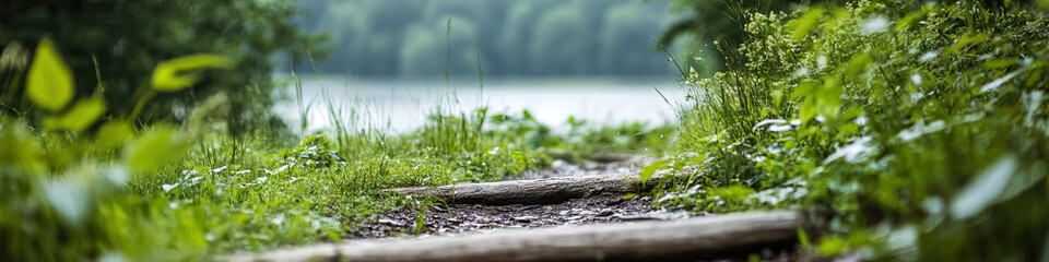 Fototapeta premium Natural Log Path Leading to Lake and Forest