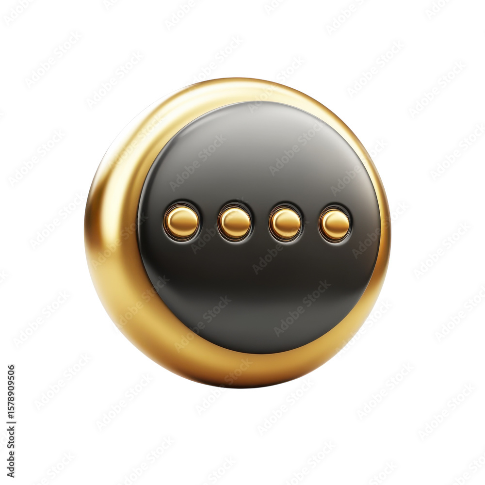 Poster golden more dots icon symbol graphic button ui design round interface on transparent background