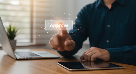 Businessman Approving Digital Document on Tablet, Concept of Business Approval