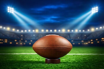 American football on stadium field under stadium lights grass