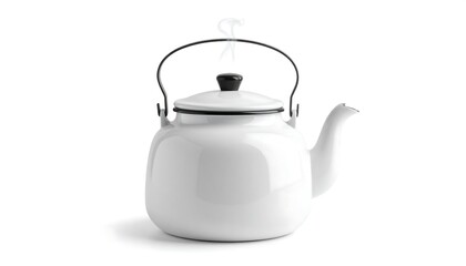 Obraz premium White enamel kettle with handle and lid