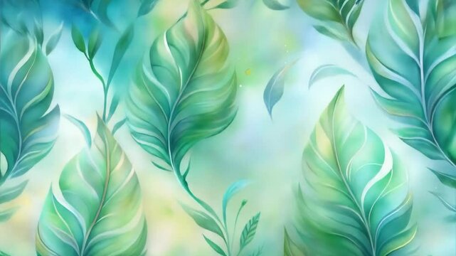 Moving colorful abstract algae leaf pattern with shades of green and blue