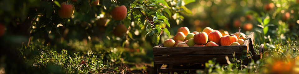 Apples in Wooden Crate within Apple Orchard