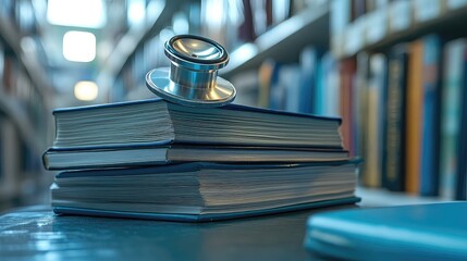 Medical research publications stack, healthcare journals, scientific articles, clinical study results, academic documents, hospital research data, evidence-based literature