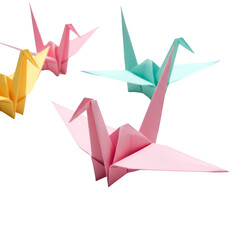 Illustration of Colorful Origami Paper Cranes Art on Transparent Background