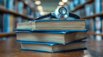 Medical research publications stack, healthcare journals, scientific articles, clinical study results, academic documents, hospital research data, evidence-based literature