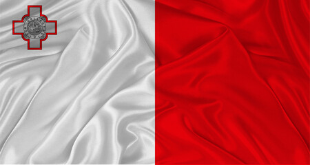 Flag of Malta with cloth texture. Close up of Maltese flag waving