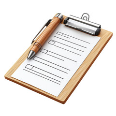 Wooden Clipboard Pen Checklist Form Paper Business Work Planning Task on transparent background