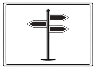 Obraz premium Stylized Monochrome Direction Board Icon Silhouette for Map, Journey, and Pathfinding Themes