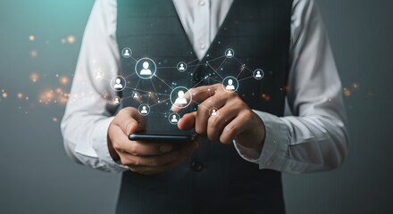 Businessman using Smartphone with Social Network Connections