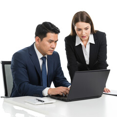 Obraz premium Corporate Team Working at Laptop Transparent Background PNG Image