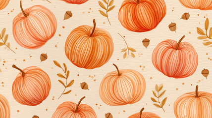 水彩タッチの手描きパンプキン秋柄