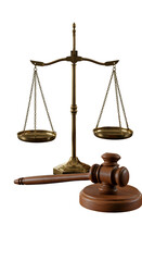 Illustration of Scales of Justice with Golden Accents and Wooden Gavel