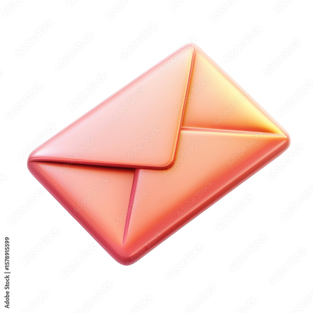 Poster 3d shiny envelope communication peach color isolated icon notification ui on transparent background