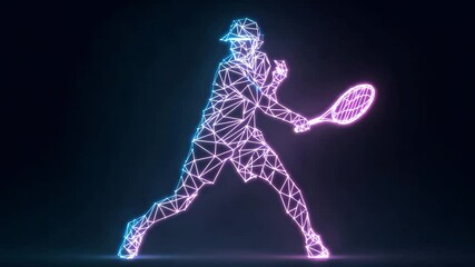 Low Poly Wireframe Tennis Player Icon, Digital Sport, Technology and Dynamic Performance, Video - Powered by Adobe