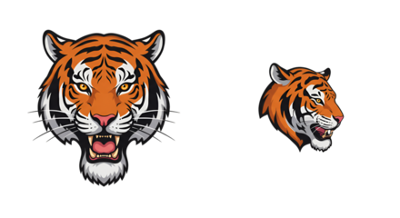 Illustration of Two Pixelated Tiger Heads with Orange and Black Stripes