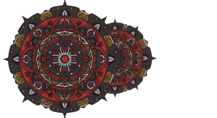 Illustration of Two Symmetric Mandala Ornaments on Transparent Background