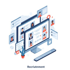 Illustration of Recruitment Application on Computer Screen with Candidates