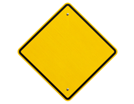 Empty Yellow Traffic Sign with Diamond Shape, isolated on transparent background