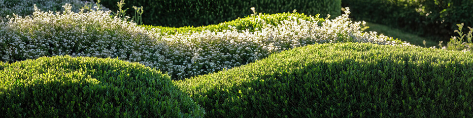 Obraz premium Boxwood and White Flower Garden Landscape
