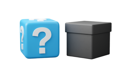 Illustration Two Square Boxes One Blue with Question Mark 3d Rendering