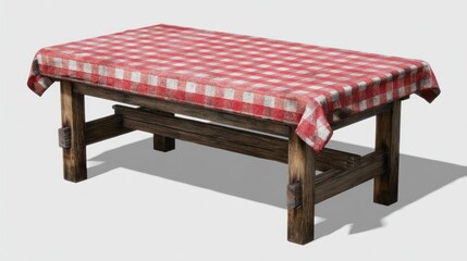 Rustic wooden table with checkered tablecloth