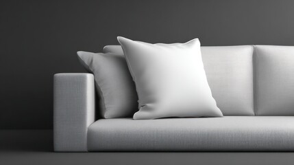 Blank white pillows on a light gray couch
