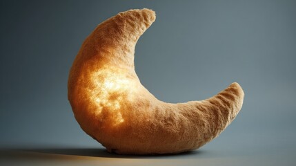 Beige crescent moon-shaped plush toy, lit from within