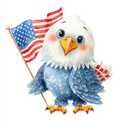 Cute Patriotic Baby Eagle Illustration for 4th of July, Representing American Freedom and National Pride in a Playful Way, Perfect for Kids, Holiday Celebrations, and USA Independence Day Artwork