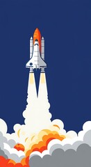 Fototapeta premium Rocket Launch Illustration Ascending to New Heights with Powerful Thrust and Fiery Flames