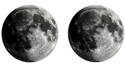 Illustration Two Gray Full Moons in Space with Detailed Surface Craters