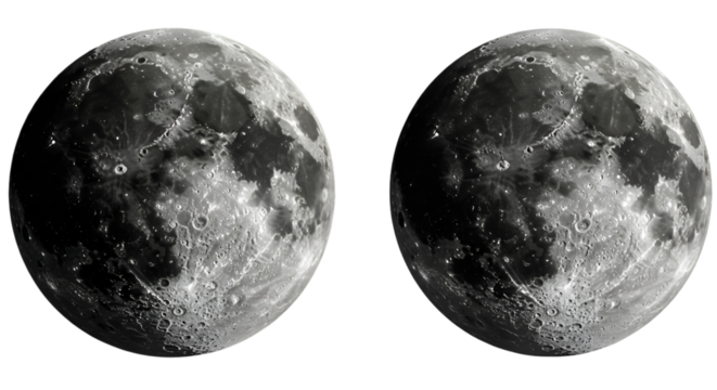 Illustration Two Gray Full Moons in Space with Detailed Surface Craters