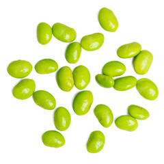 The High-resolution photograph top view of Japanese peas taken using the stacked focus technique.