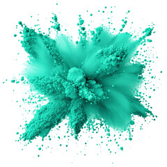 Green turquoise color powder dust explosion PNG transparent background isolated cut out